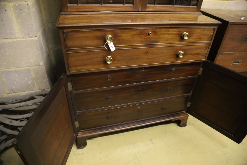 A George III mahogany secretaire bookcase, having astragal-glazed upper section, width 110cm, depth 56cm, height 224cm